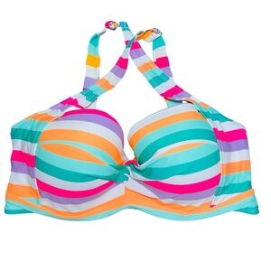 Island Rays Colorful Striped Bikini Top 2X
